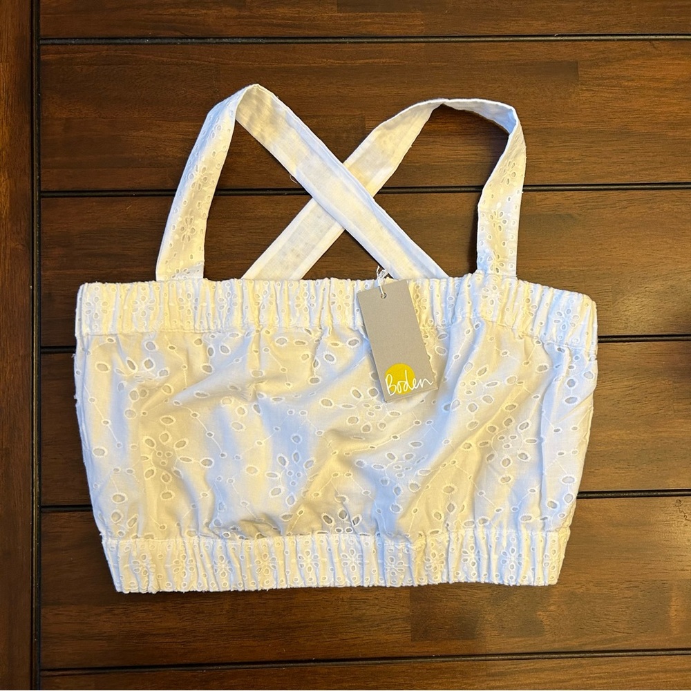 Boden White Eyelet Cotton Cropped Top - Size 8